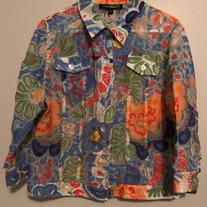 Vintage Linear Floral Patterned Sheer Women's Jacket